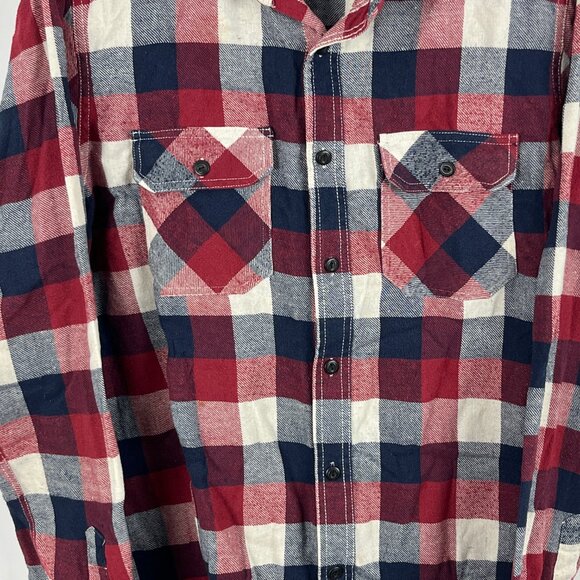 Bluenotes Casual Button Down Shirt Size M Red Blue Check Long Sleeve Pockets Cot - Picture 3 of 8